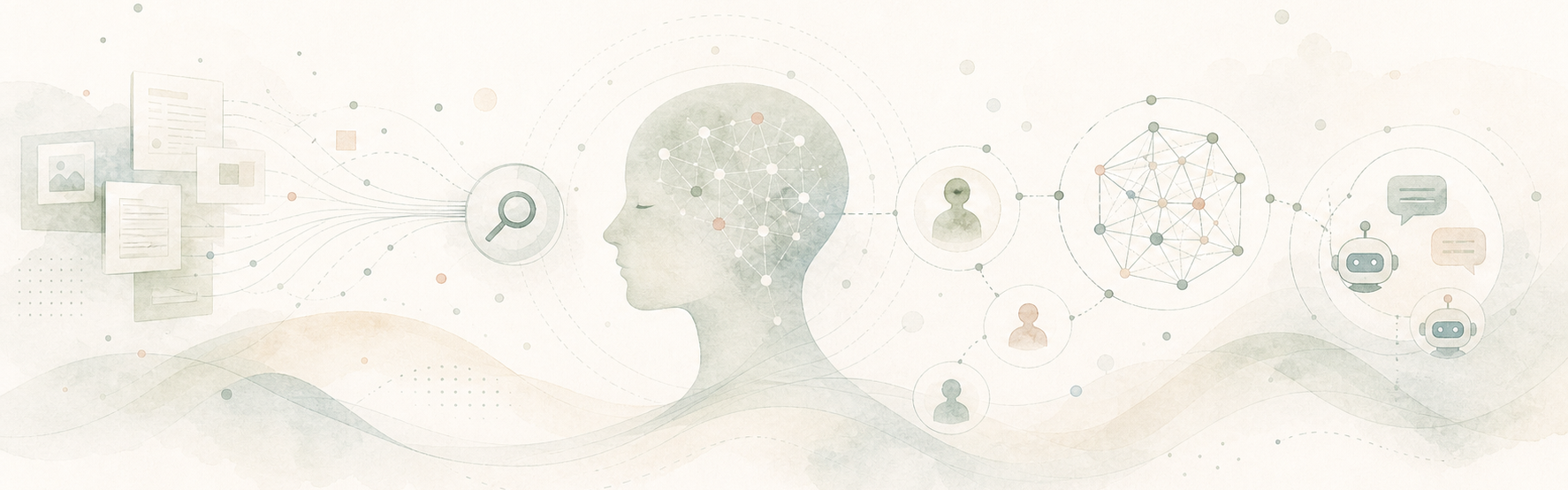 Conceptual illustration of information retrieval, personalization, social simulation, LLM agents, and health-related model audits